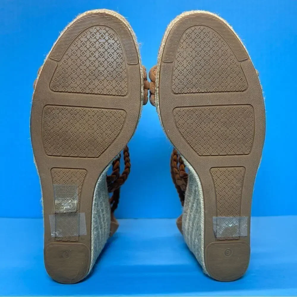 Tory Burch Bailey Braided Ankle SOHO Lux Suede Espadrille Wedge Sandals Womens 9